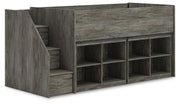 Frandern Warm Gray Twin Loft Bed with Bookcase Storage - B4480B25
