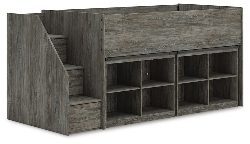 Frandern Warm Gray Twin Loft Bed with Bookcase Storage - B4480B25