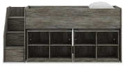 Frandern Warm Gray Twin Loft Bed with Bookcase Storage - B4480B25