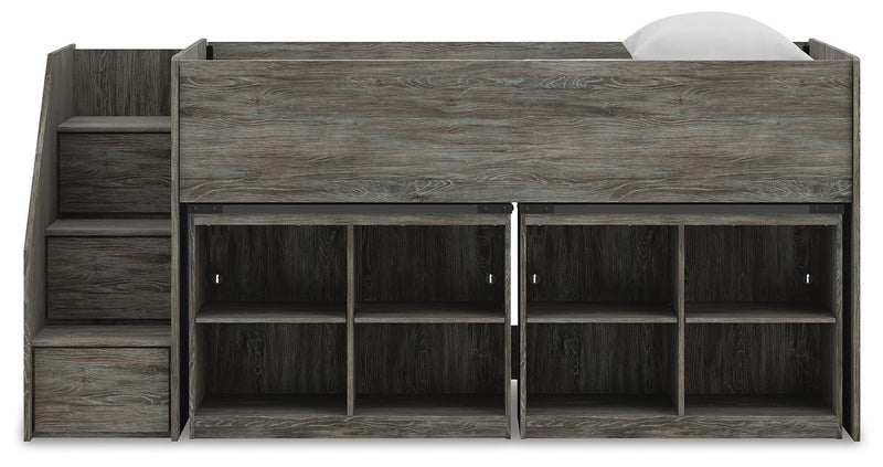 Frandern Warm Gray Twin Loft Bed with Bookcase Storage - B4480B25