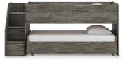 Frandern Warm Gray Twin Over Twin Loft Bed and Mattresses - B4480B27