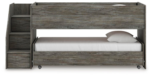 Frandern Warm Gray Twin Over Twin Loft Bed and Mattresses - B4480B27