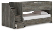 Frandern Warm Gray Twin Over Twin Loft Bed and Mattresses - B4480B27