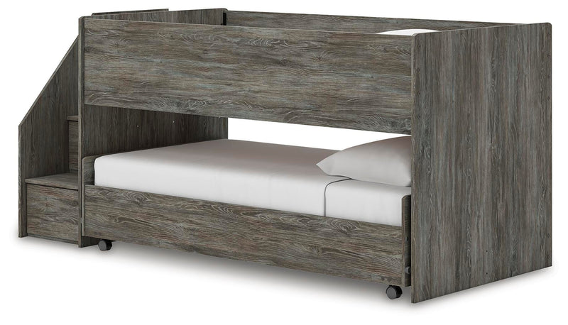 Frandern Warm Gray Twin Over Twin Loft Bed and Mattresses - B4480B27