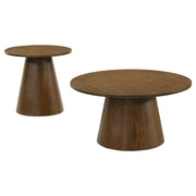 Franklin 2-piece Round Pedestal Coffee Table Set Dark Brown - 706438-S2