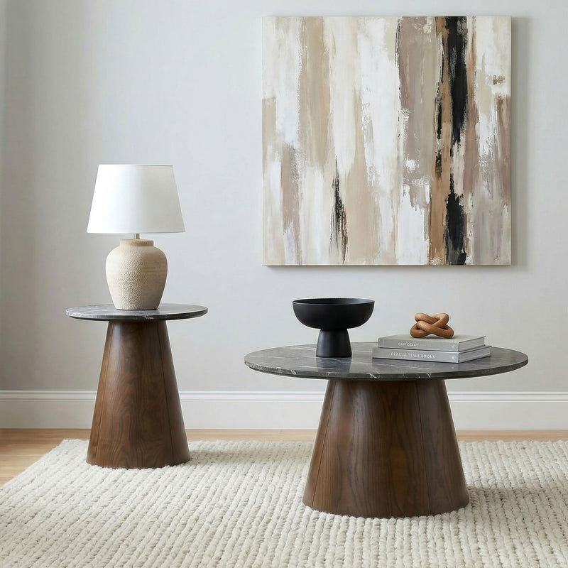 Franklin 2-piece Round Pedestal Coffee Table Set Grey and Dark Brown - 722978-S2