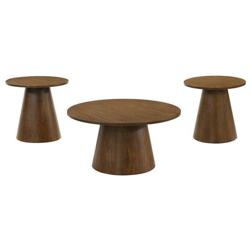 Franklin 3-piece Round Pedestal Coffee Table Set Dark Brown - 706438-S3