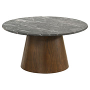 Franklin 36-inch Round Pedestal Coffee Table Grey and Dark Brown - 722978