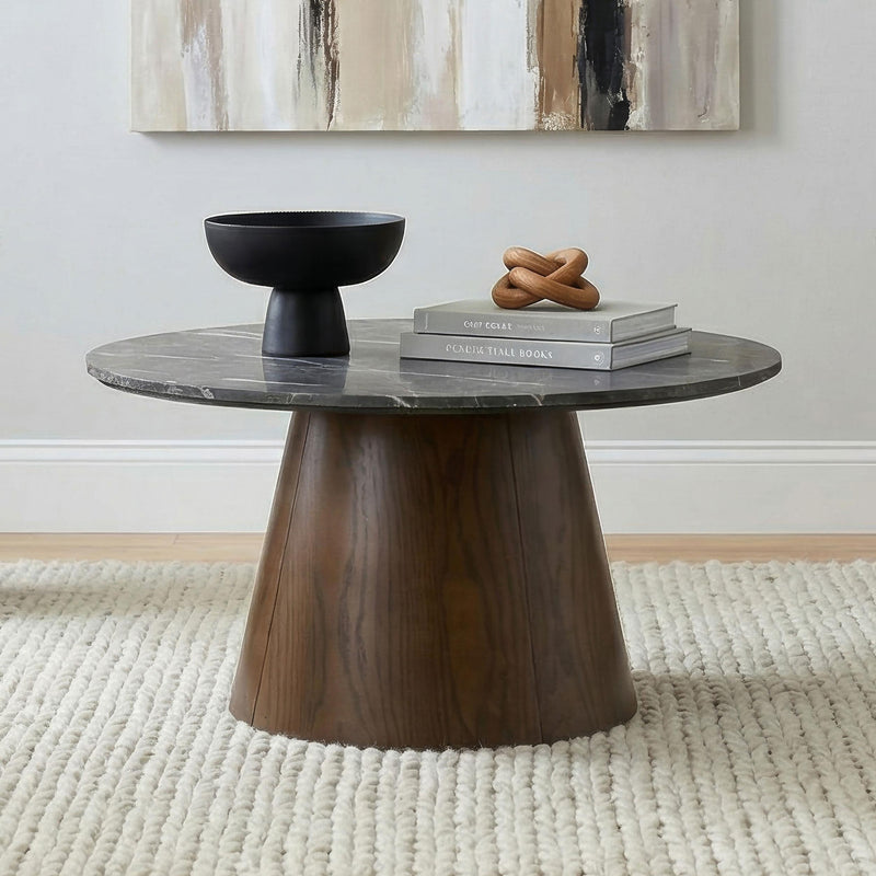 Franklin 36-inch Round Pedestal Coffee Table Grey and Dark Brown - 722978