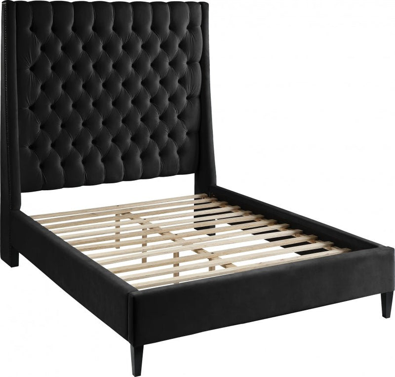 Fritz Velvet King Bed Black - Gate FurnitureKing Bed