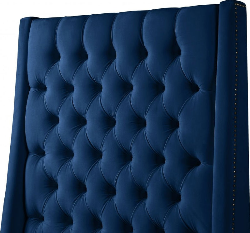 Fritz Velvet King Bed Blue - Gate FurnitureKing Bed