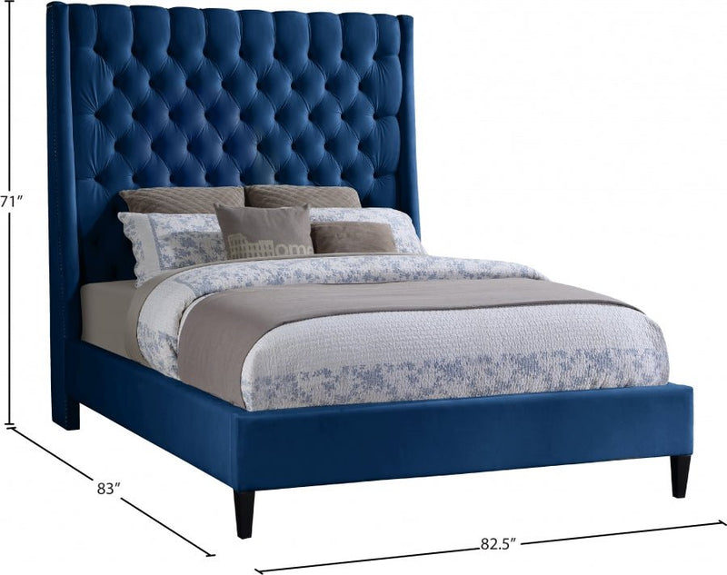 Fritz Velvet King Bed Blue - Gate FurnitureKing Bed