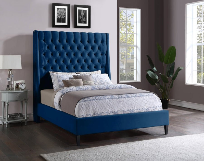 Fritz Velvet King Bed Blue - Gate FurnitureKing Bed