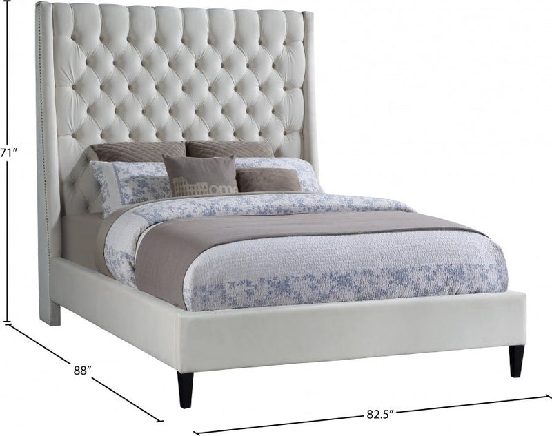 Fritz Velvet King Bed Cream - Gate FurnitureKing Bed