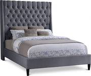Fritz Velvet King Bed Grey - Gate FurnitureKing Bed