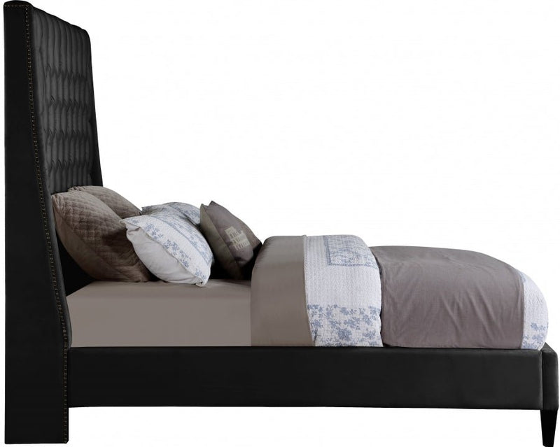 Fritz Velvet Queen Bed Black - Gate FurnitureQueen Bed