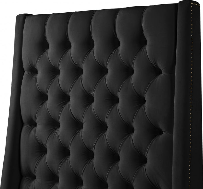 Fritz Velvet Queen Bed Black - Gate FurnitureQueen Bed