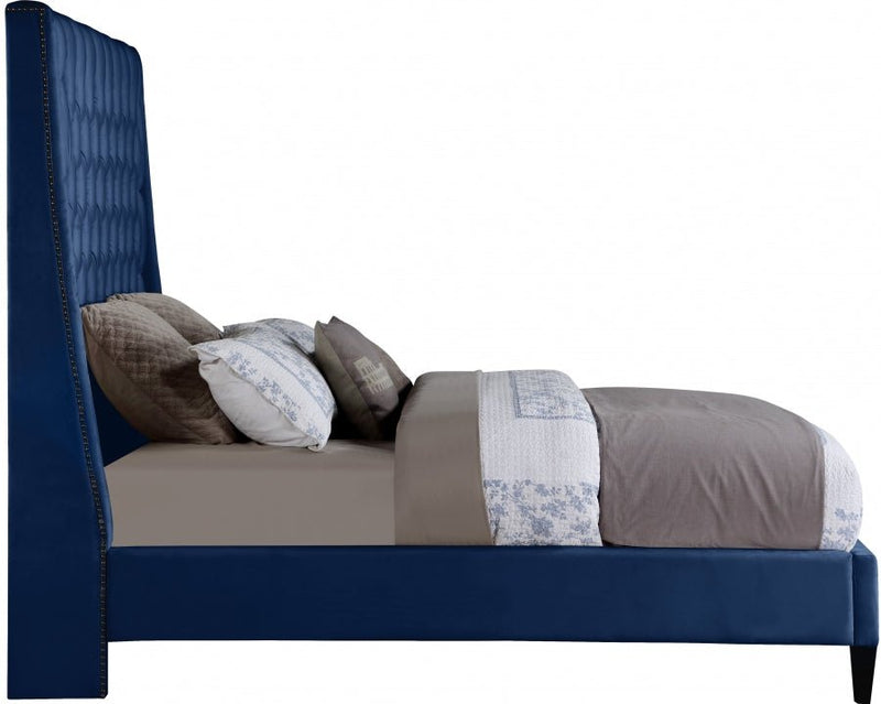 Fritz Velvet Queen Bed Blue - Gate FurnitureQueen Bed