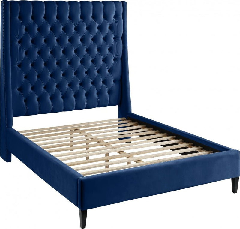 Fritz Velvet Queen Bed Blue - Gate FurnitureQueen Bed