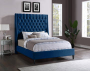 Fritz Velvet Queen Bed Blue - Gate FurnitureQueen Bed