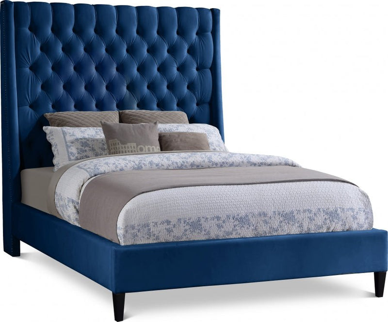 Fritz Velvet Queen Bed Blue - Gate FurnitureQueen Bed