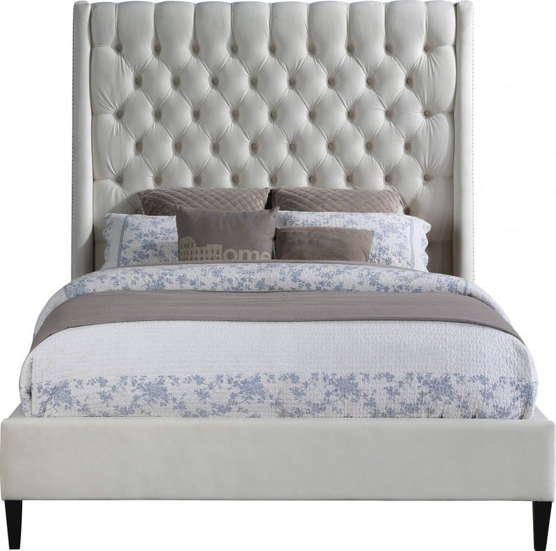 Fritz Velvet Queen Bed Cream - Gate FurnitureQueen Bed