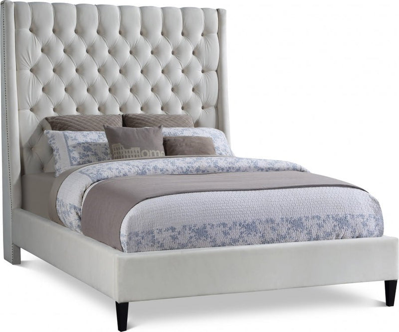 Fritz Velvet Queen Bed Cream - Gate FurnitureQueen Bed
