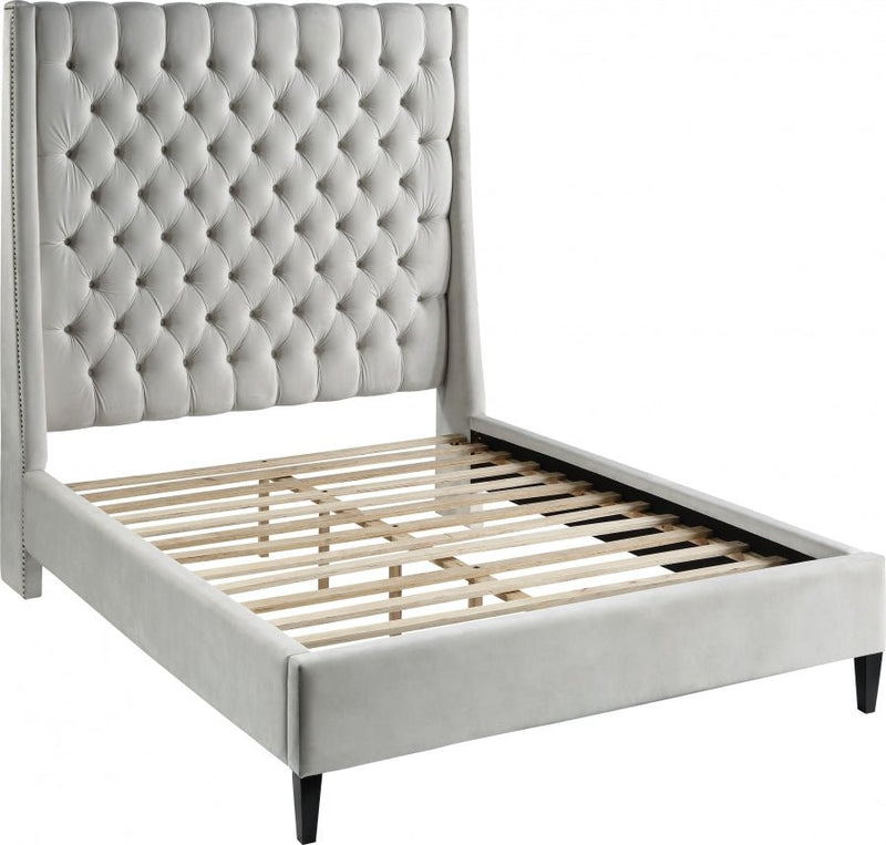 Fritz Velvet Queen Bed Cream - Gate FurnitureQueen Bed