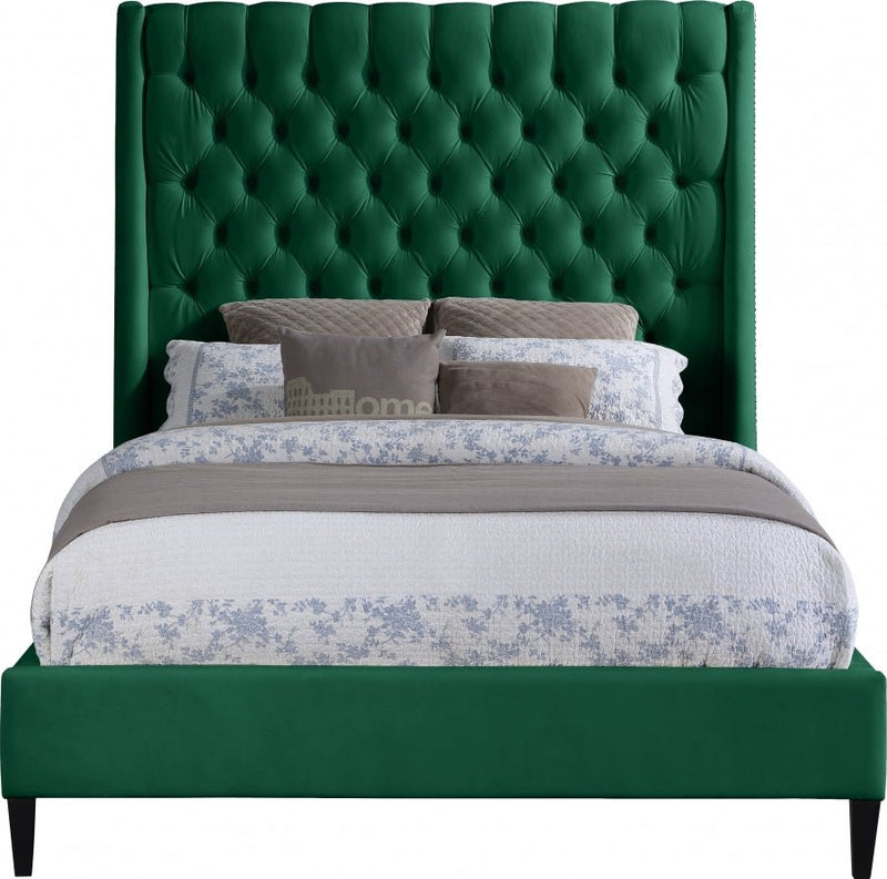 Fritz Velvet Queen Bed Green - Gate FurnitureQueen Bed
