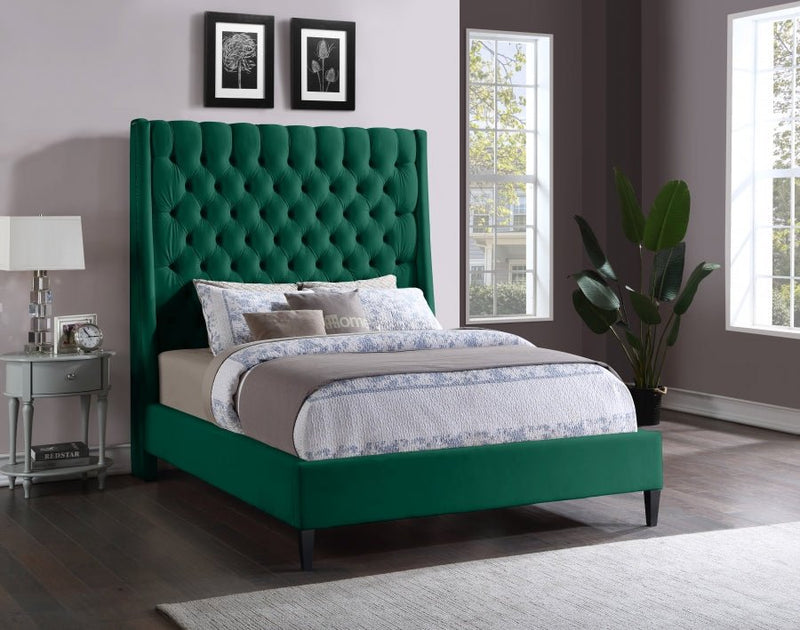 Fritz Velvet Queen Bed Green - Gate FurnitureQueen Bed