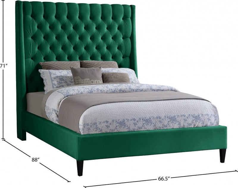 Fritz Velvet Queen Bed Green - Gate FurnitureQueen Bed