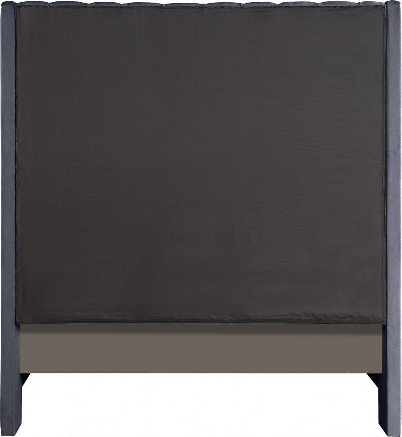 Fritz Velvet Queen Bed Grey - Gate FurnitureQueen Bed