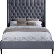 Fritz Velvet Queen Bed Grey - Gate FurnitureQueen Bed