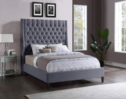 Fritz Velvet Queen Bed Grey - Gate FurnitureQueen Bed