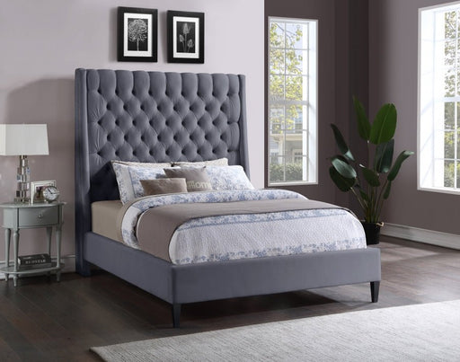 Fritz Velvet Queen Bed Grey - Gate FurnitureQueen Bed