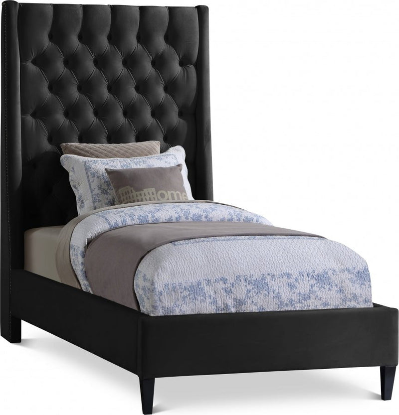 Fritz Velvet Twin Bed Black - Gate FurnitureTwin Bed