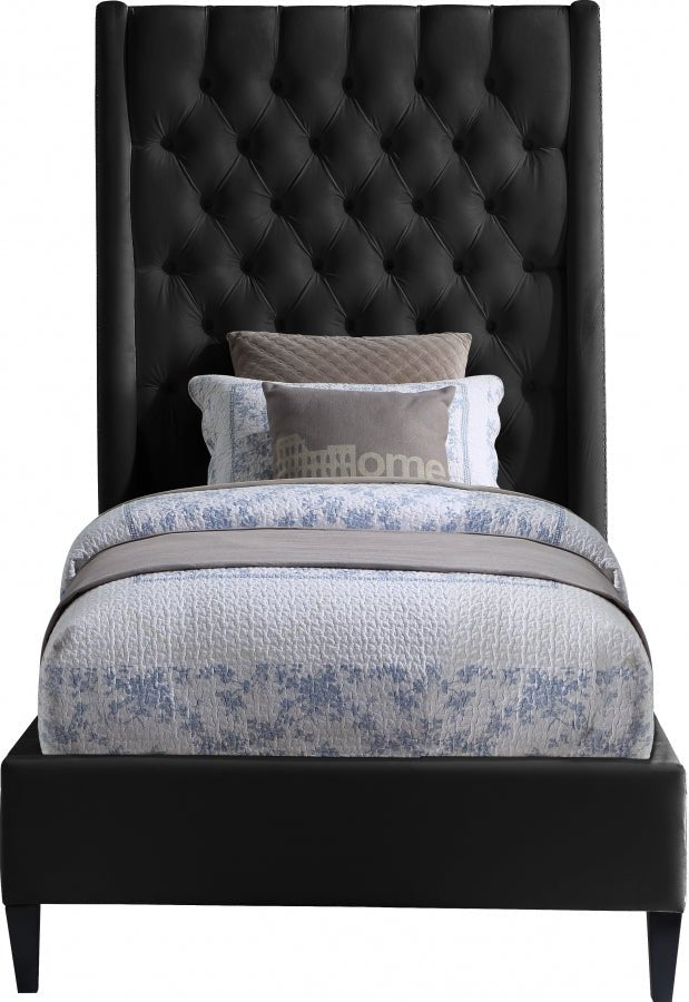 Fritz Velvet Twin Bed Black - Gate FurnitureTwin Bed