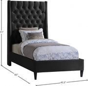 Fritz Velvet Twin Bed Black - Gate FurnitureTwin Bed