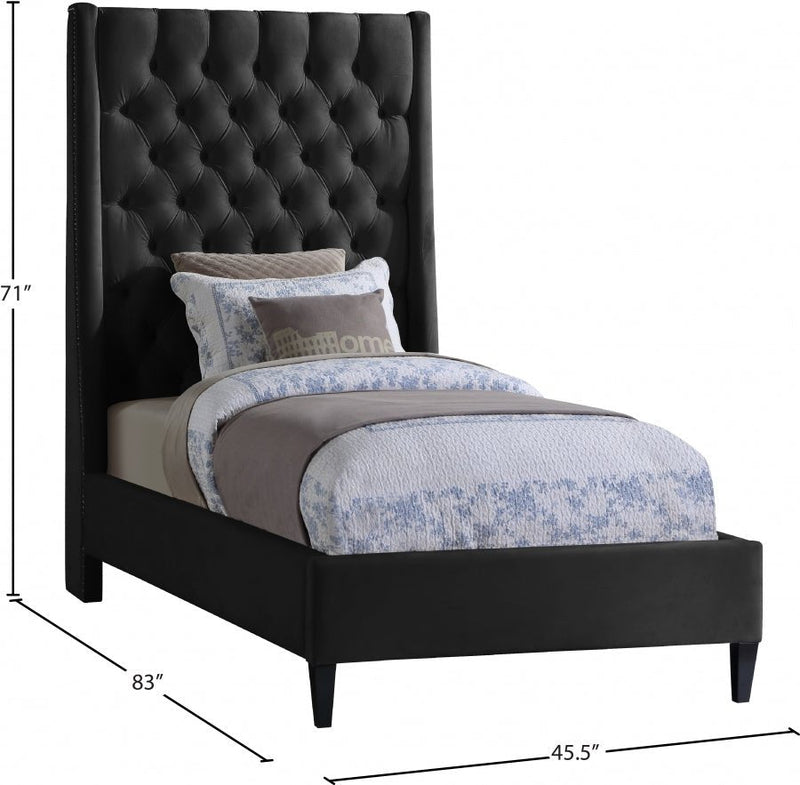 Fritz Velvet Twin Bed Black - Gate FurnitureTwin Bed