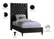 Fritz Velvet Twin Bed Black - Gate FurnitureTwin Bed