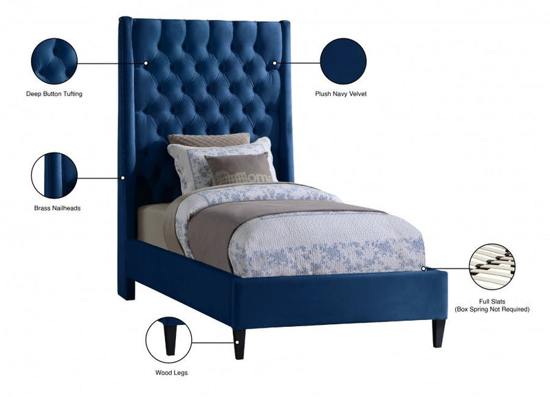 Fritz Velvet Twin Bed Blue - Gate FurnitureTwin Bed