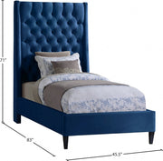Fritz Velvet Twin Bed Blue - Gate FurnitureTwin Bed