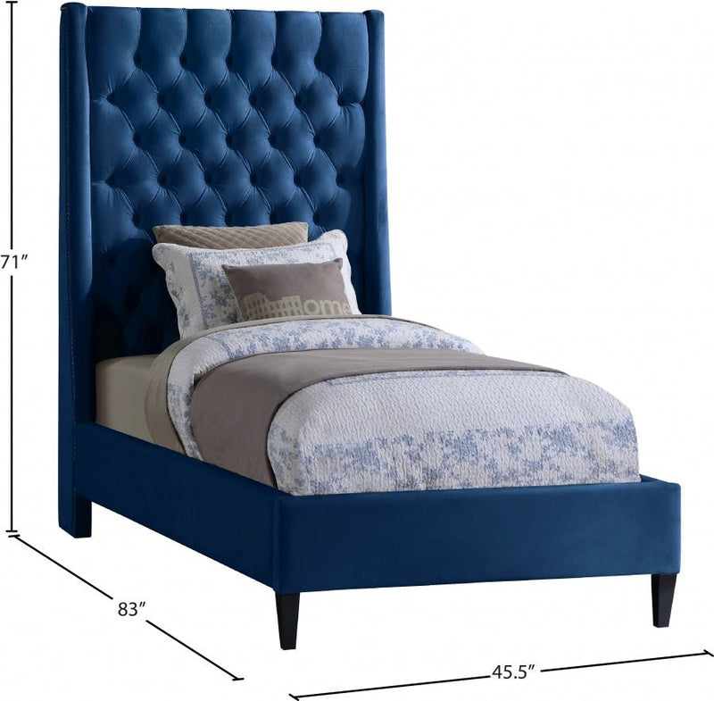 Fritz Velvet Twin Bed Blue - Gate FurnitureTwin Bed