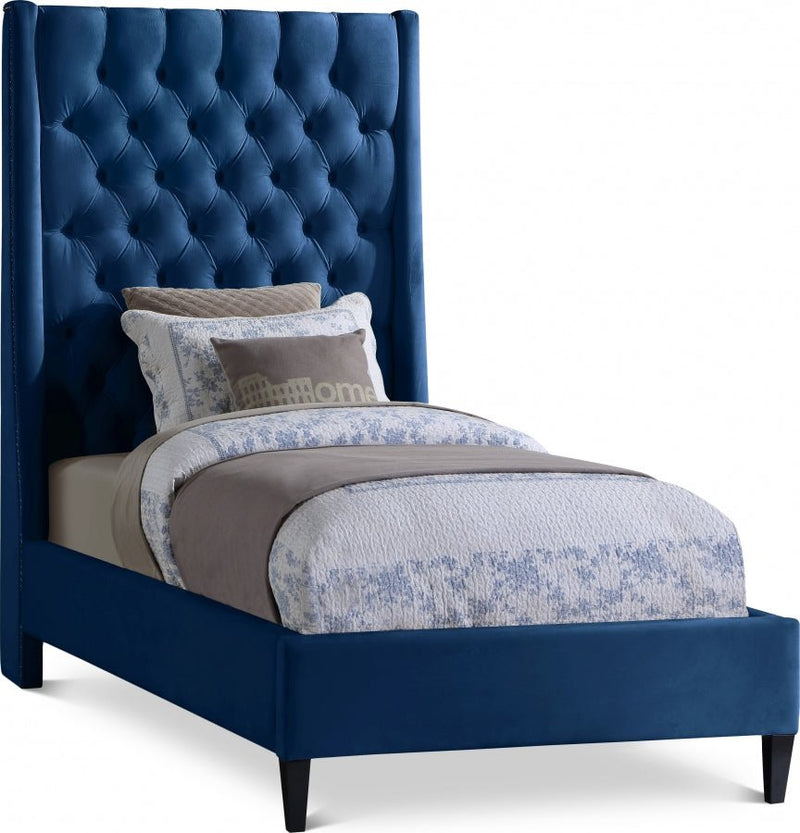 Fritz Velvet Twin Bed Blue - Gate FurnitureTwin Bed