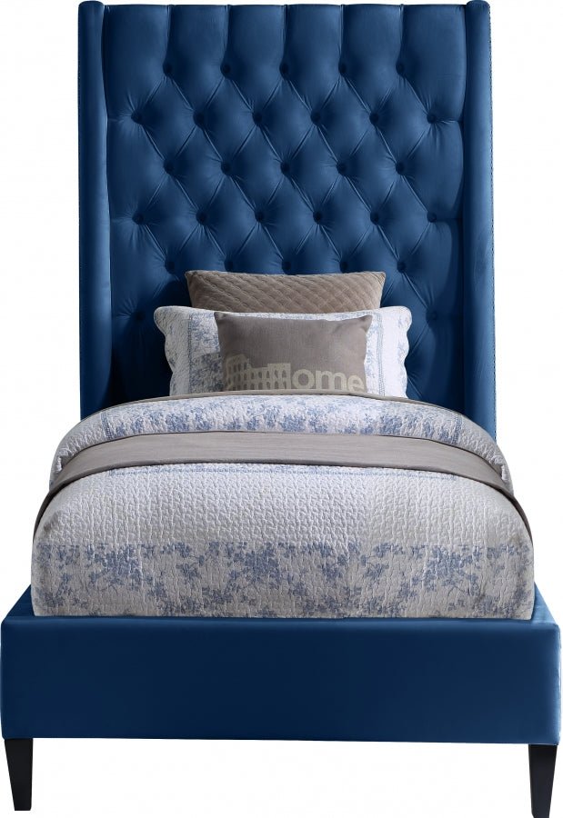 Fritz Velvet Twin Bed Blue - Gate FurnitureTwin Bed