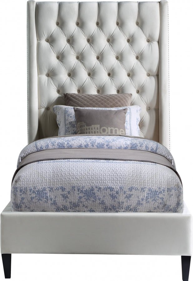 Fritz Velvet Twin Bed Cream - Gate FurnitureTwin Bed