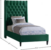 Fritz Velvet Twin Bed Green - Gate FurnitureTwin Bed