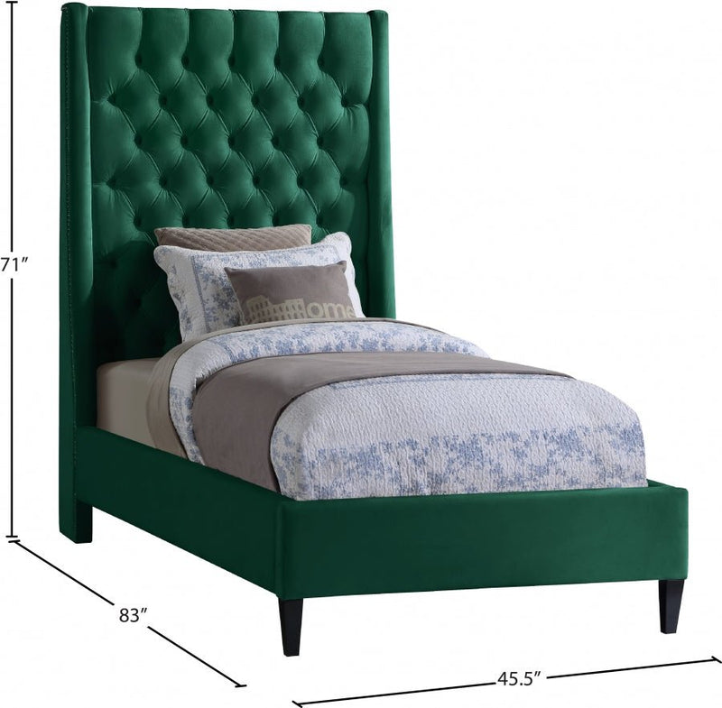 Fritz Velvet Twin Bed Green - Gate FurnitureTwin Bed