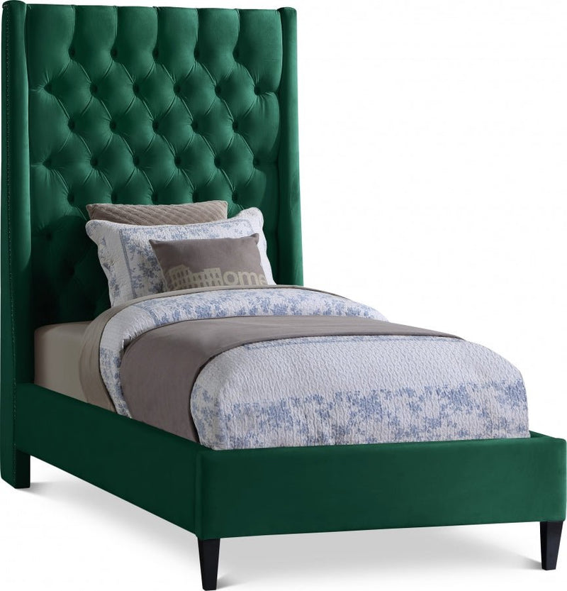 Fritz Velvet Twin Bed Green - Gate FurnitureTwin Bed