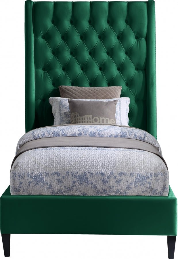 Fritz Velvet Twin Bed Green - Gate FurnitureTwin Bed